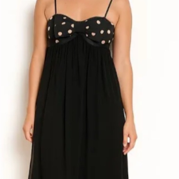 Vintage Betsey Johnson Dress Women's Y2k Black Polka Dot Bow Mini Size 8